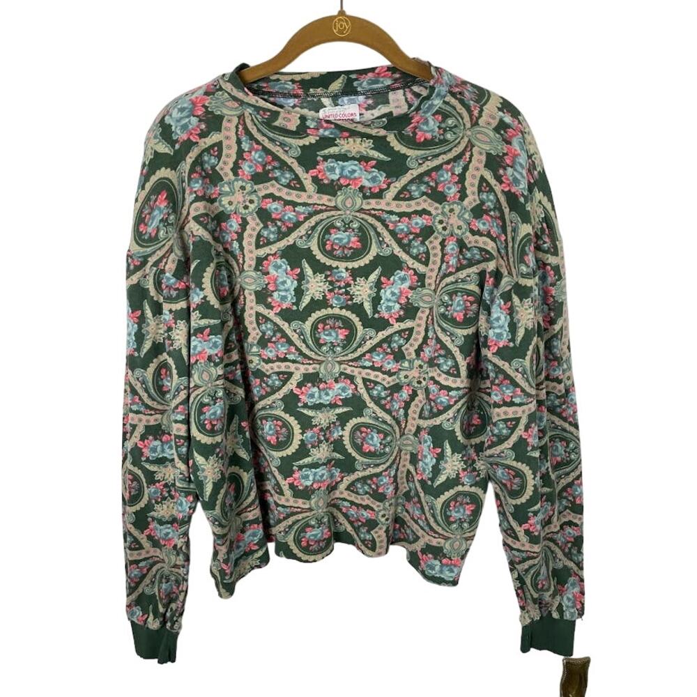 United Colors of Benetton Italian Vintage Floral Top Womens Size L Long Sleeve